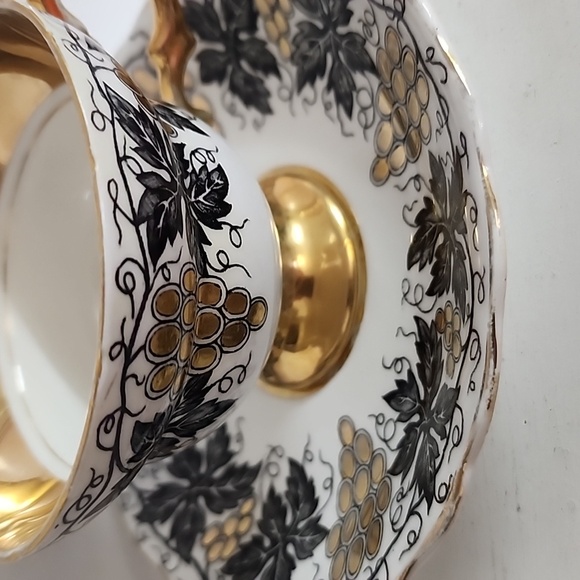 Black Gold Rosina Teacup and Saucer, Floral Teacup gold grapes - Picture 7 of 9